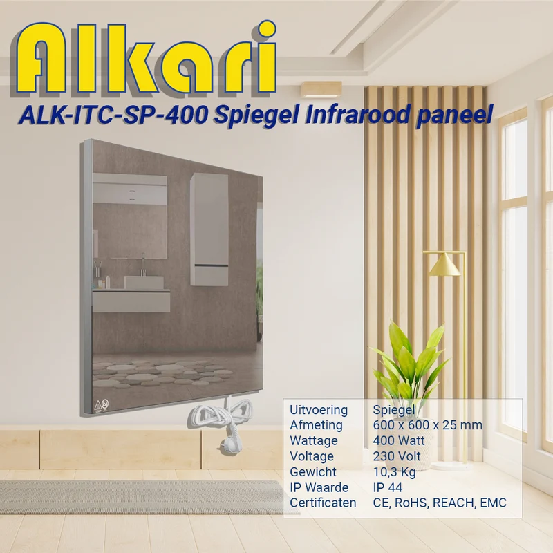 Alkari 400 Watt spiegel infraroodverwarming met ingebouwde thermostaat