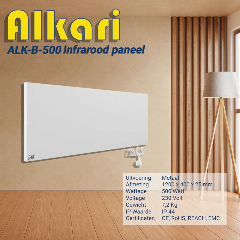 Alkari 500 Watt wit metalen paneel