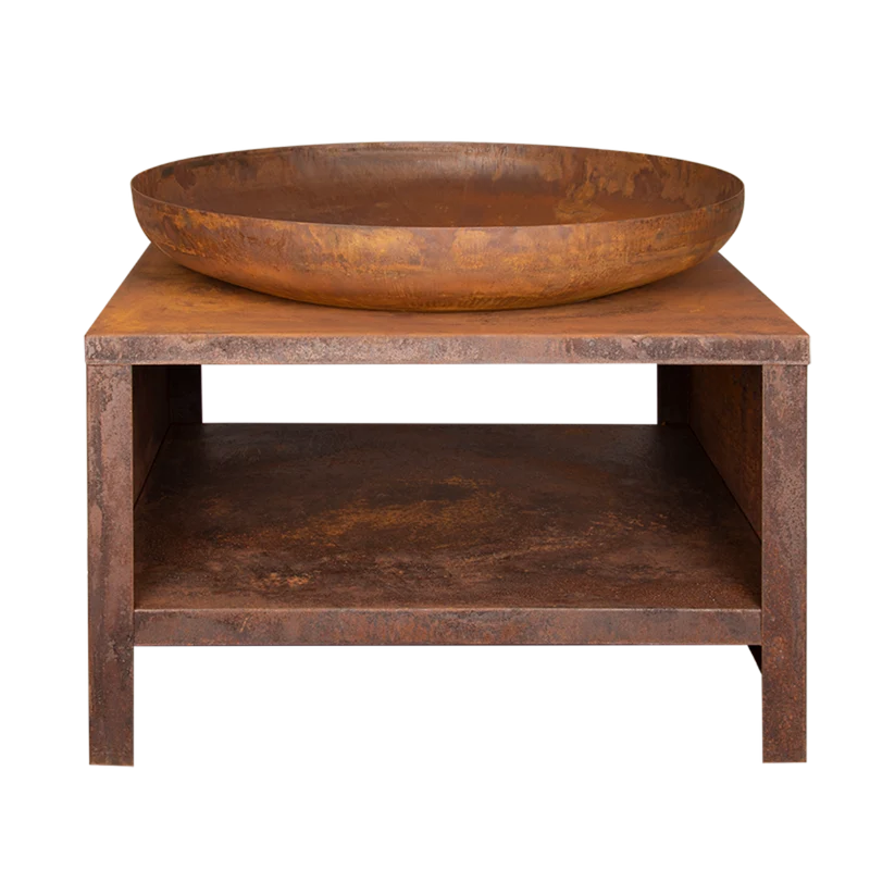Vuurschaal met houtopslag 80 cm roest