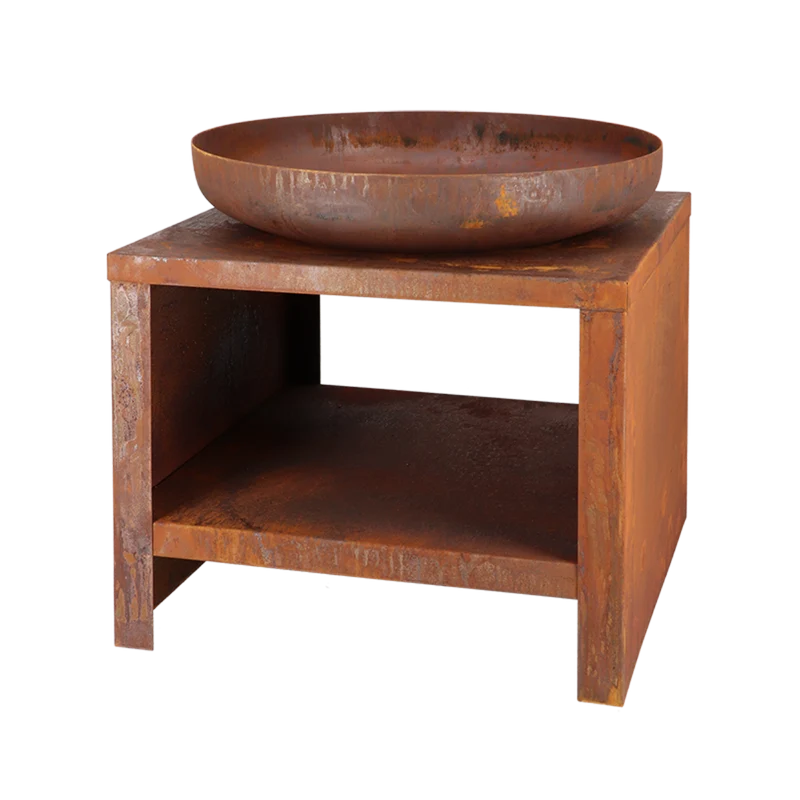 Vuurschaal met houtopslag 60 cm roest