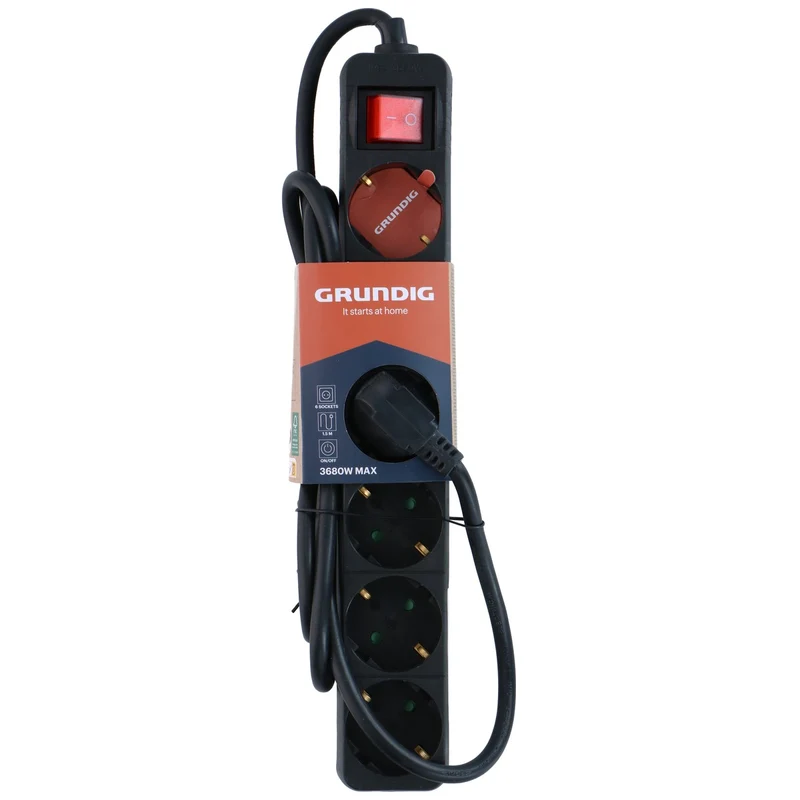 Grundig 6Voudig Stekkerdoos Zwart