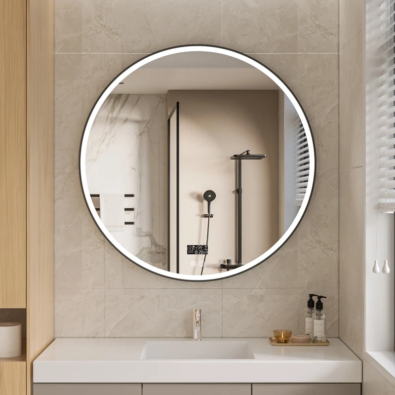Second chance - Smart mirror round 100 cm black frame with LED lighting, anti-condensation and Wi-Fi - Default