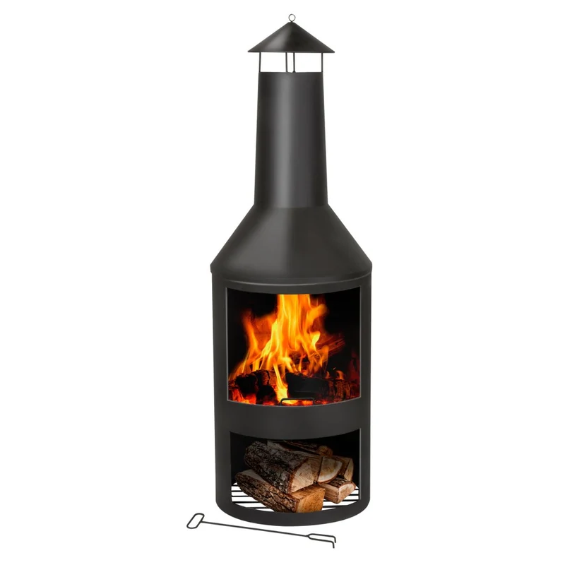 BBQ Collection buitenhaard met schoorsteen en houtopslag 134x44,5cm staal zwart