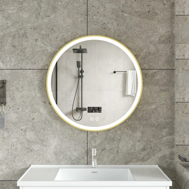 Smart spiegel rond 60cm gouden frame met led verlichting, anti-condens en wifi