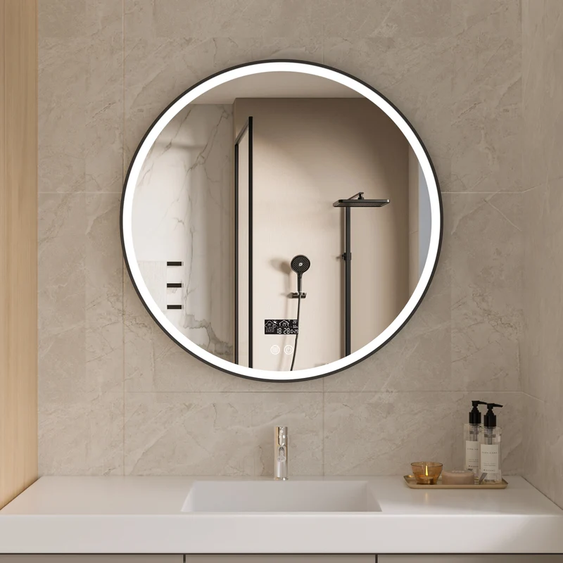 Smart spiegel rond 100cm zwart frame met led verlichting, anti-condens en wifi