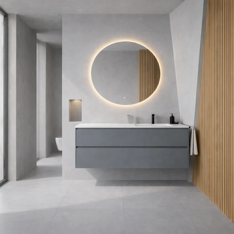 SanoBlu Pure wastafelmeubel 120 cm steenblauw met corian wastafel wasbak rechts