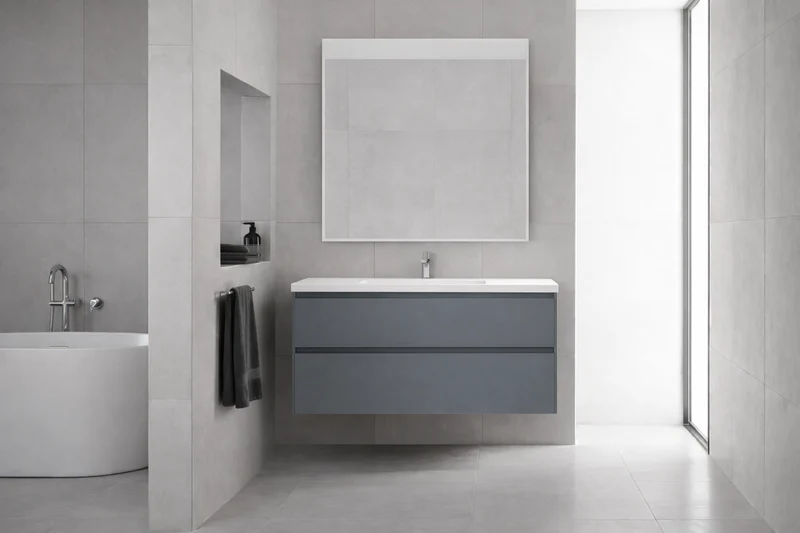 SanoBlu Pure wastafelmeubel 100 cm steenblauw met solid surface wastafel