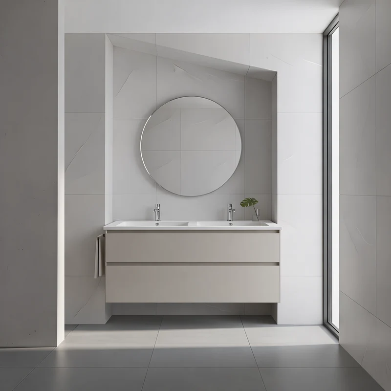 SanoBlu Pure wastafelmeubel 120 cm cashmere grijs met corian dubbele wastafel