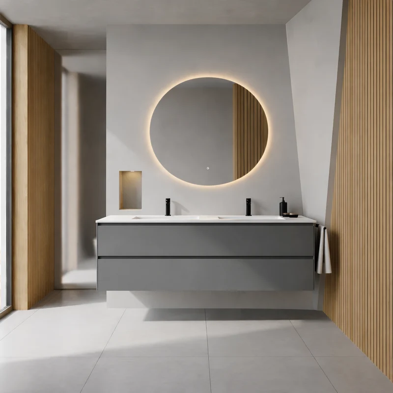 SanoBlu Pure wastafelmeubel 120 cm steengrijs met corian dubbele wastafel