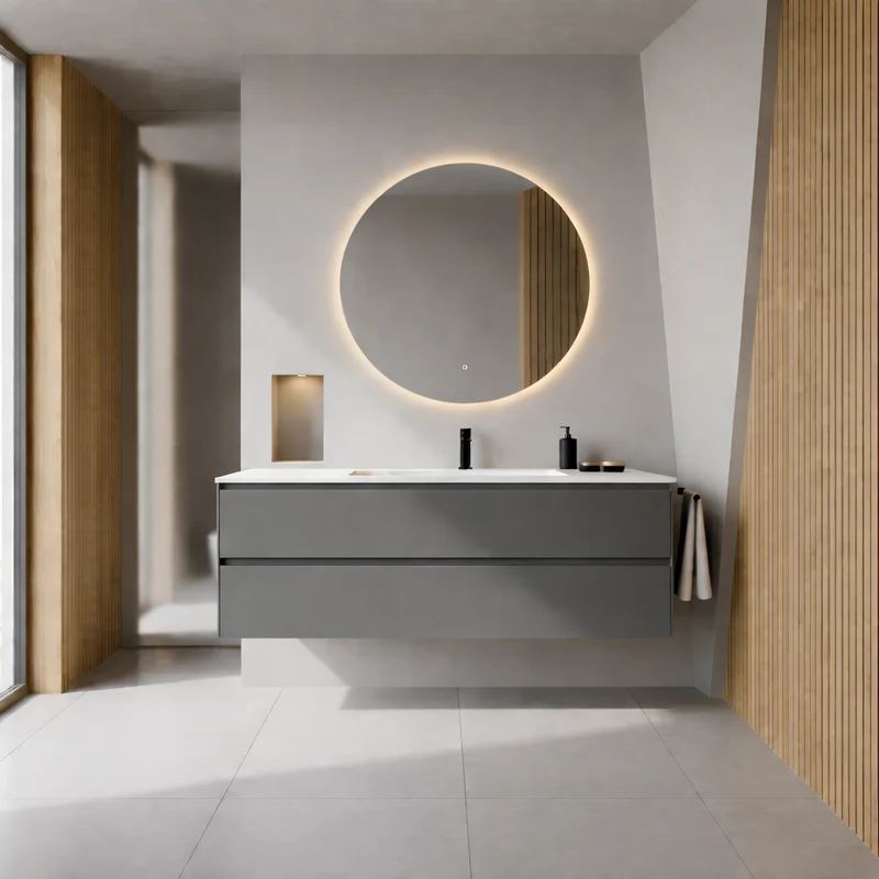 SanoBlu Pure wastafelmeubel 120 cm steengrijs met corian wastafel
