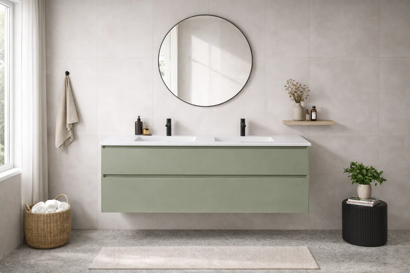 SanoBlu Pure wastafelmeubel 120 cm savanne groen met corian dubbele wastafel