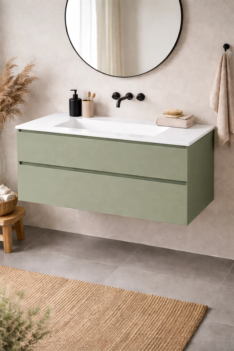 SanoBlu Pure wastafelmeubel 120 cm savanne groen met corian wastafel