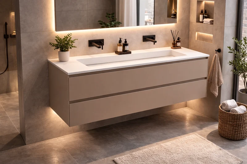 SanoBlu Pure wastafelmeubel 120 cm cacao bruin met corian wastafel