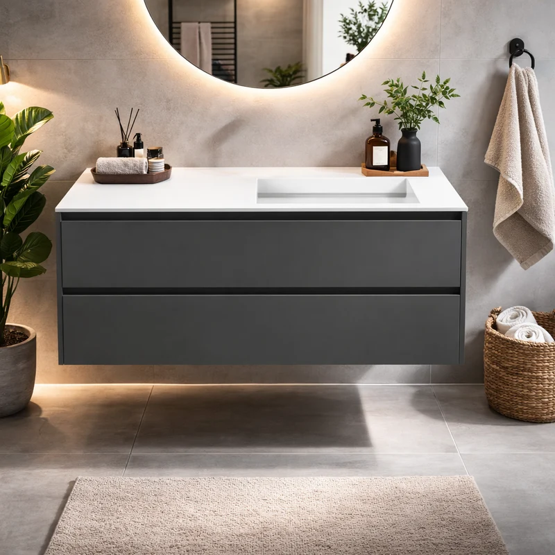 SanoBlu Pure wastafelmeubel 120 cm antracietgrijs met corian wastafel wasbak rechts