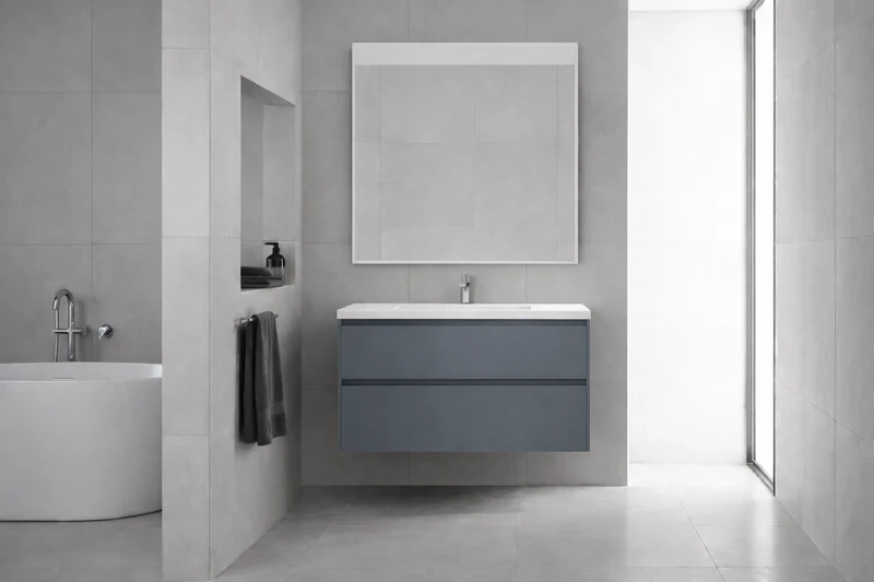 SanoBlu Pure wastafelmeubel 100 cm steenblauw met corian wastafel
