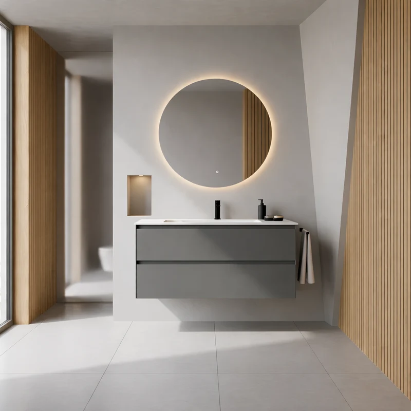 SanoBlu Pure wastafelmeubel 100 cm steengrijs met corian wastafel