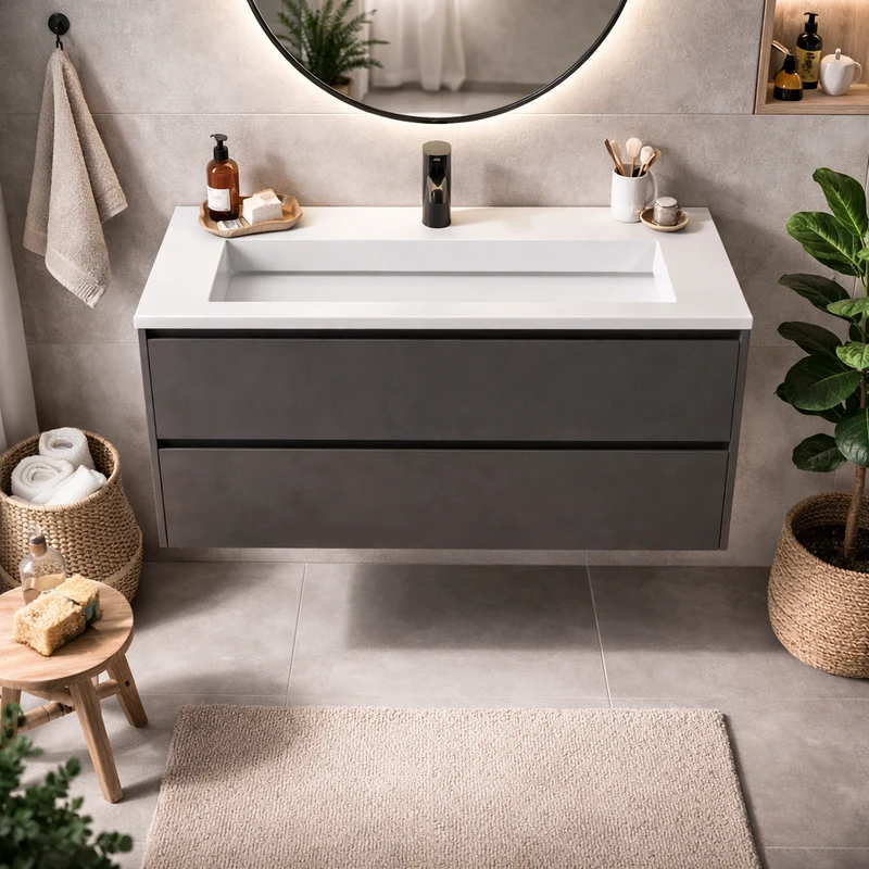 SanoBlu Pure wastafelmeubel 100 cm antracietgrijs met corian wastafel