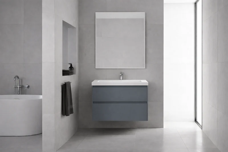 SanoBlu Pure wastafelmeubel 80 cm steenblauw met corian wastafel