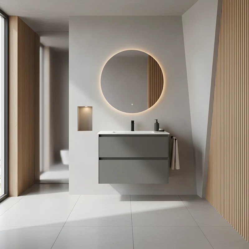 SanoBlu Pure wastafelmeubel 80 cm steengrijs met solid surface wastafel