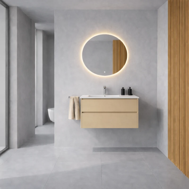 SanoBlu Pure wastafelmeubel 80 cm linnen met corian wastafel