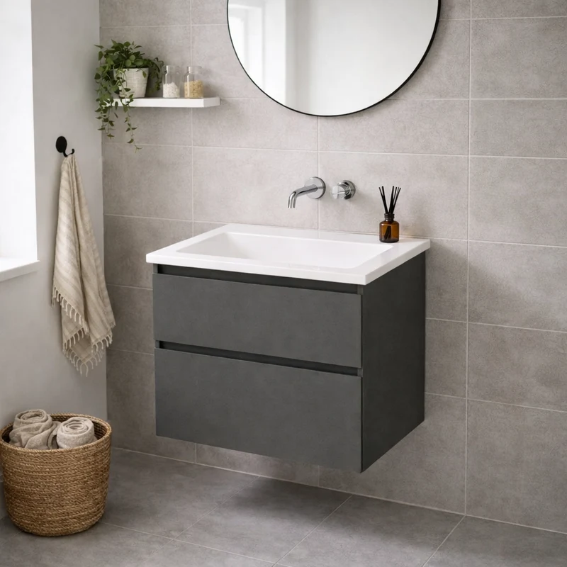 SanoBlu Pure wastafelmeubel 80 cm antracietgrijs met solid surface wastafel