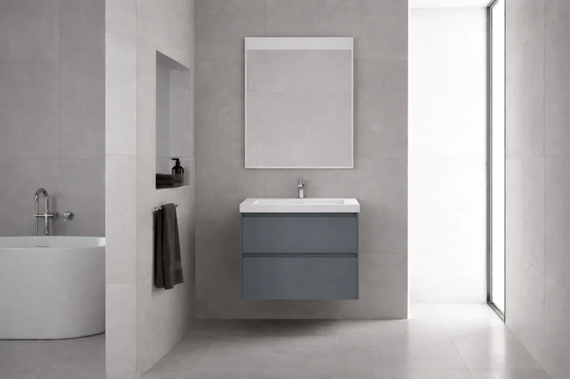 SanoBlu Pure wastafelmeubel 60 cm steenblauw met corian wastafel