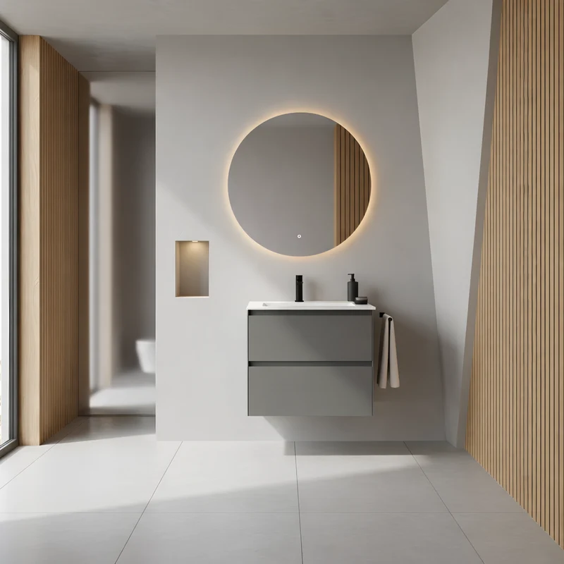 SanoBlu Pure wastafelmeubel 60 cm steengrijs met corian wastafel