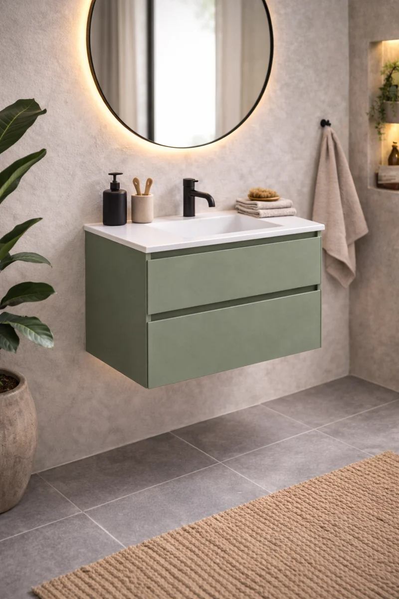 SanoBlu Pure wastafelmeubel 60 cm savanne groen met corian wastafel
