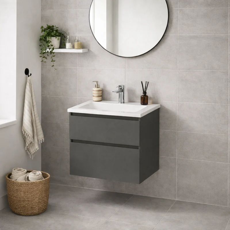 SanoBlu Pure wastafelmeubel 60 cm antracietgrijs met solid surface wastafel