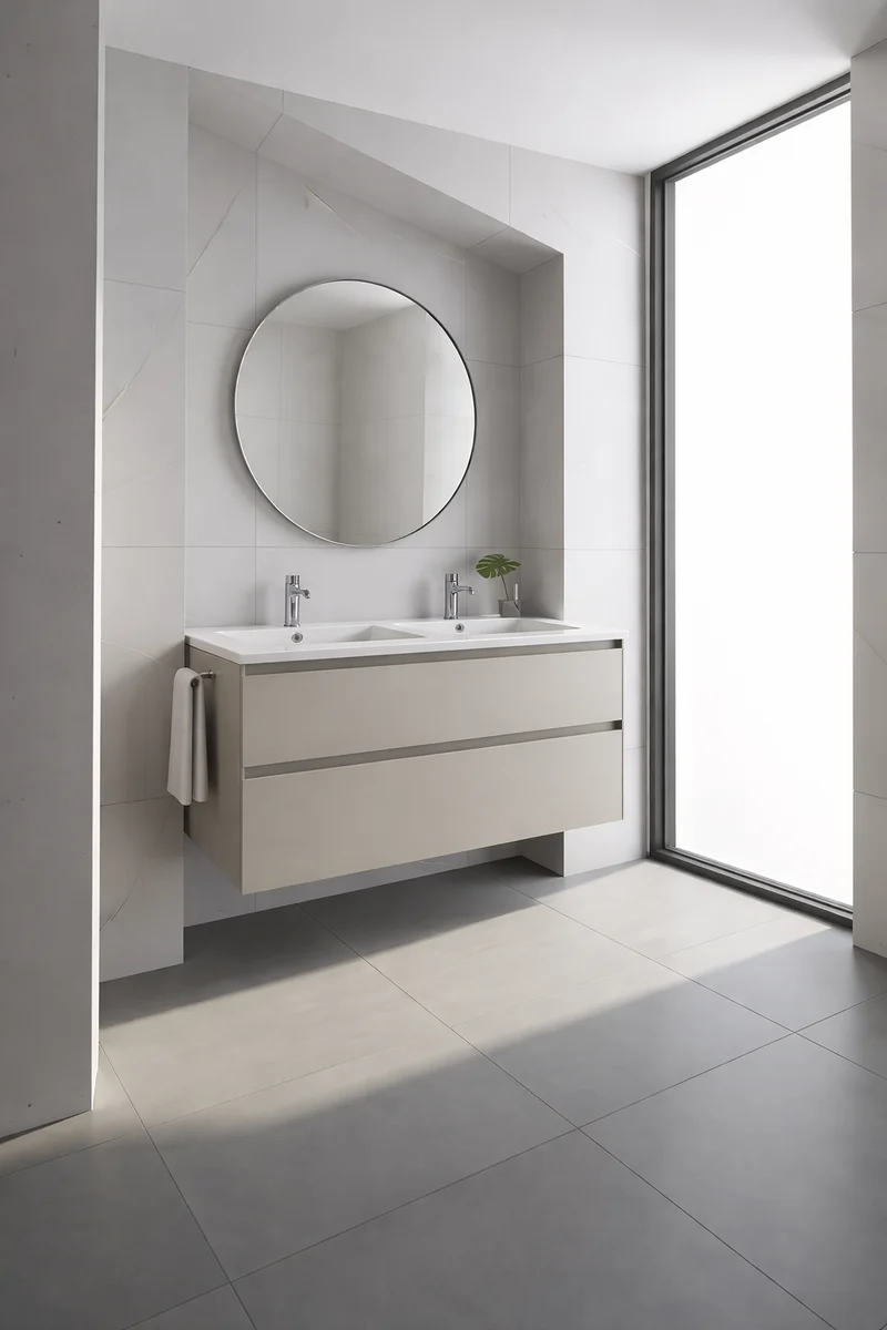SanoBlu Pure wastafelmeubel 120 cm cashmere grijs met dubbele keramische wastafel