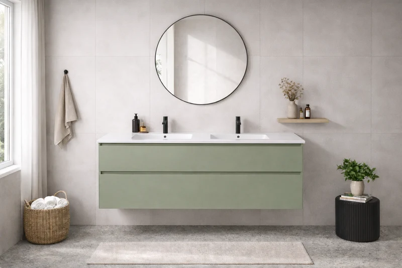 SanoBlu Pure wastafelmeubel 120 cm savanne groen met dubbel keramische wastafel