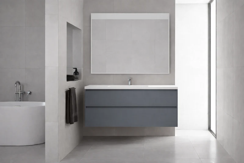 SanoBlu Pure wastafelmeubel 120 cm steenblauw met solid surface wastafel