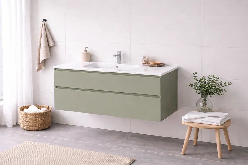 SanoBlu Pure wastafelmeubel 120 cm savanne groen met keramische wastafel