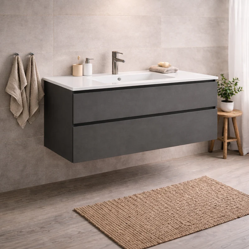 SanoBlu Pure wastafelmeubel 120 cm antracietgrijs met keramische wastafel