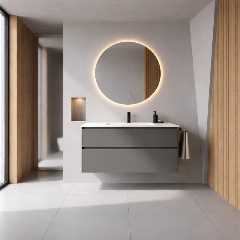 SanoBlu Pure wastafelmeubel 100 cm steengrijs met keramische wastafel