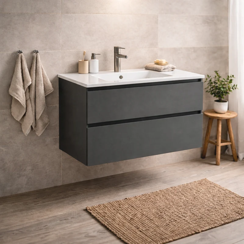 SanoBlu Pure wastafelmeubel 100 cm antracietgrijs met keramische wastafel