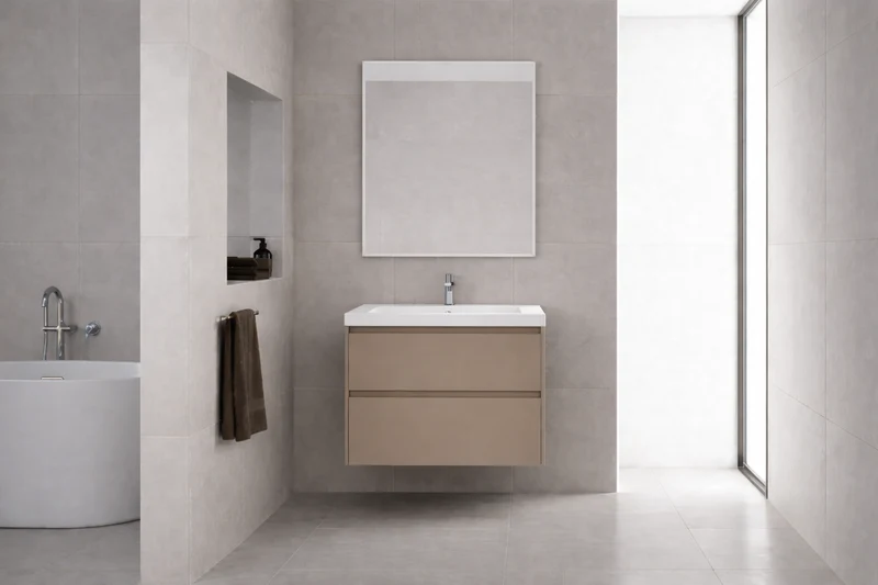 SanoBlu Pure wastafelmeubel 80 cm cacao bruin met keramische wastafel