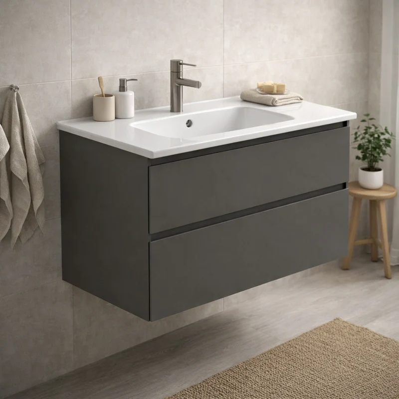 SanoBlu Pure wastafelmeubel 80 cm antracietgrijs met keramische wastafel