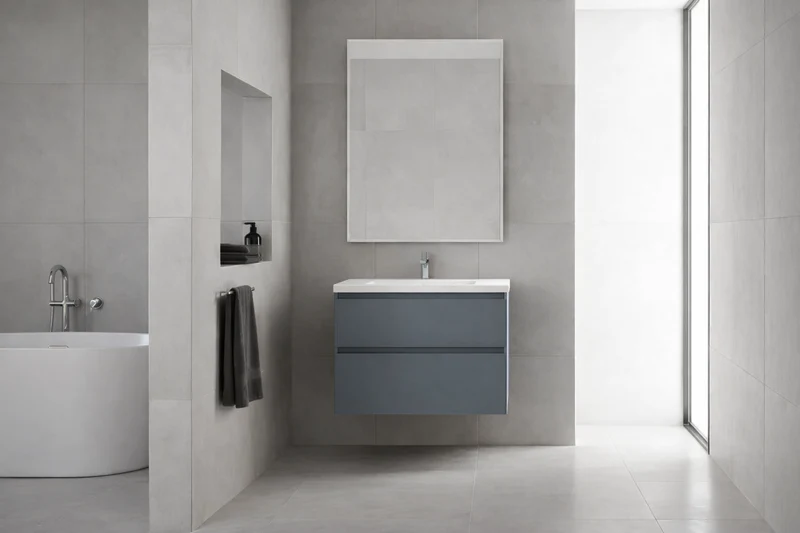 SanoBlu Pure wastafelmeubel 60 cm steenblauw met solid surface wastafel