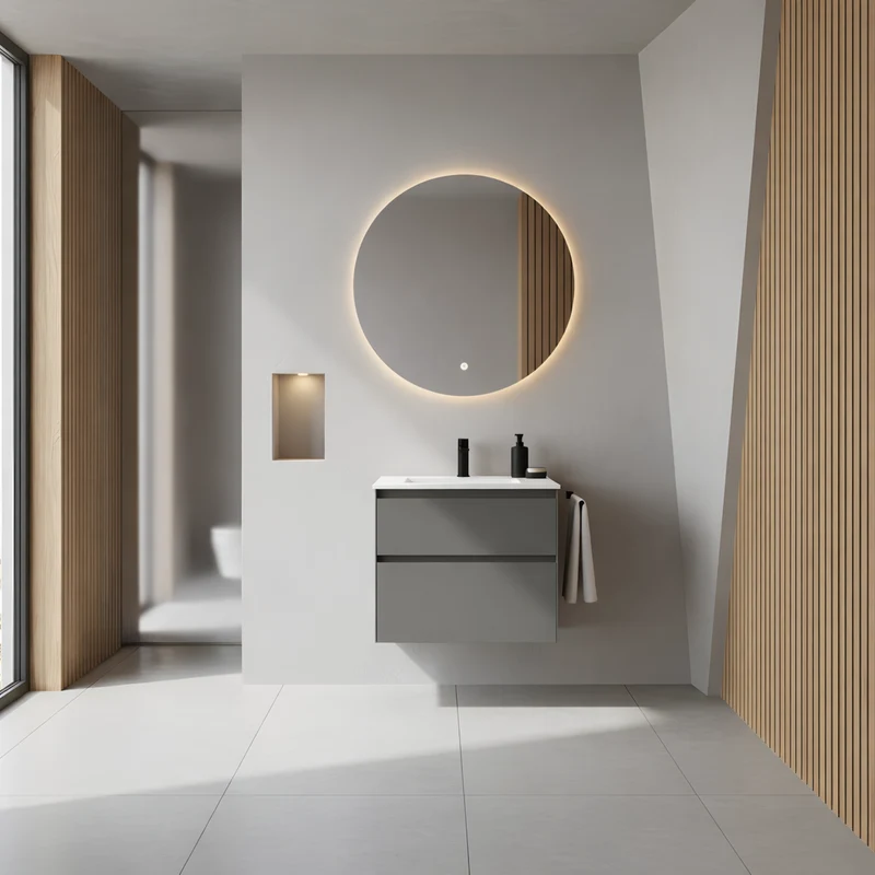 SanoBlu Pure wastafelmeubel 60 cm steengrijs met solid surface wastafel