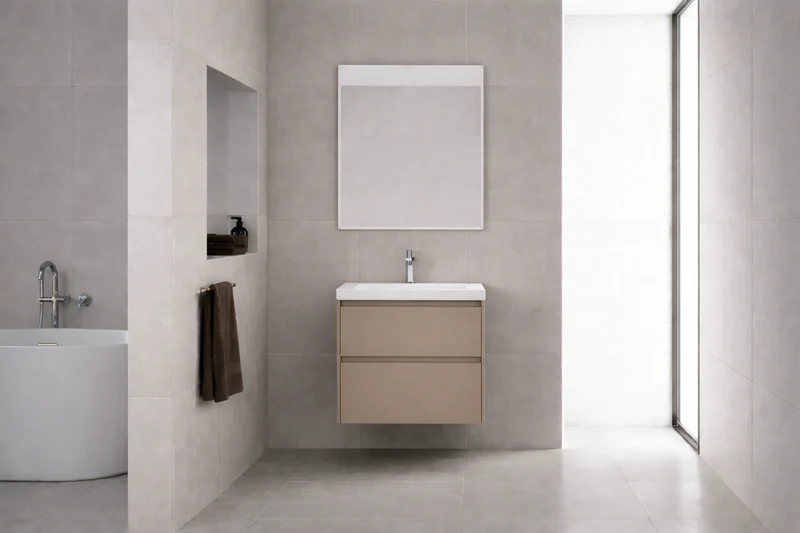 SanoBlu Pure wastafelmeubel 60 cm cacao bruin met solid surface wastafel