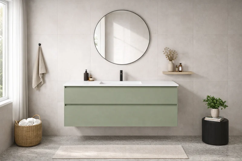 SanoBlu Pure wastafelmeubel 120 cm savanne groen met solid surface wastafel