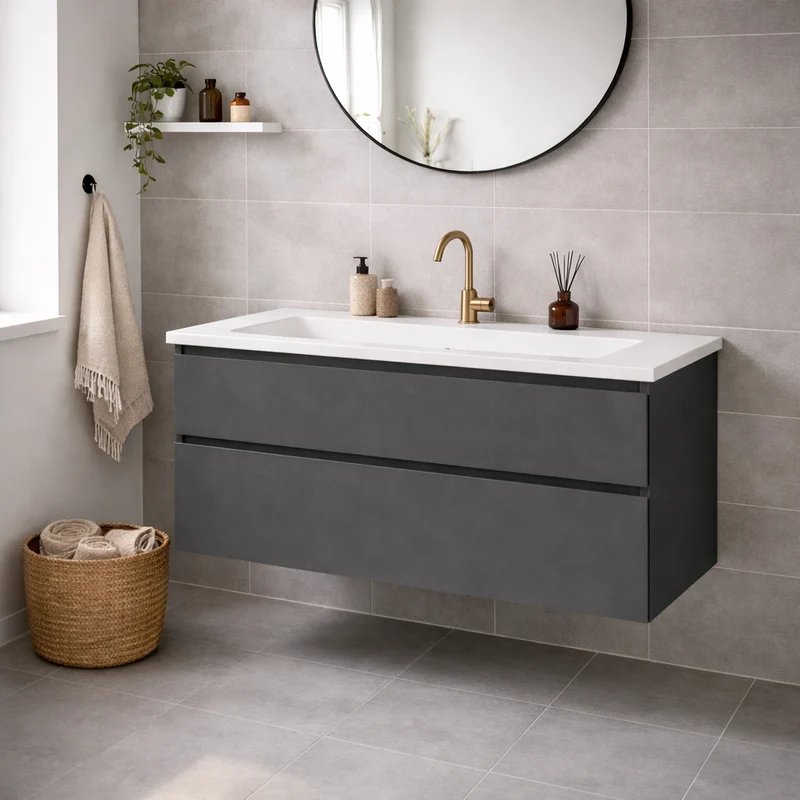 SanoBlu Pure wastafelmeubel 120 cm antracietgrijs met solid surface wastafel