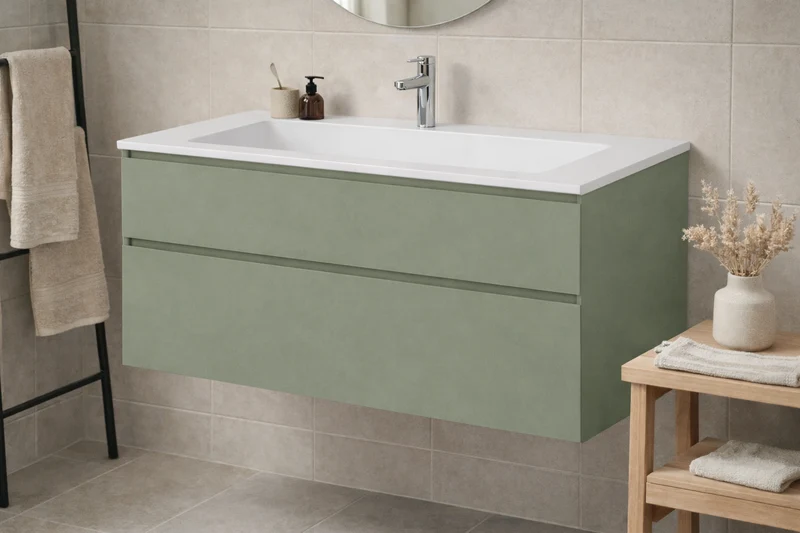SanoBlu Pure wastafelmeubel 100 cm savanne groen met solid surface wastafel