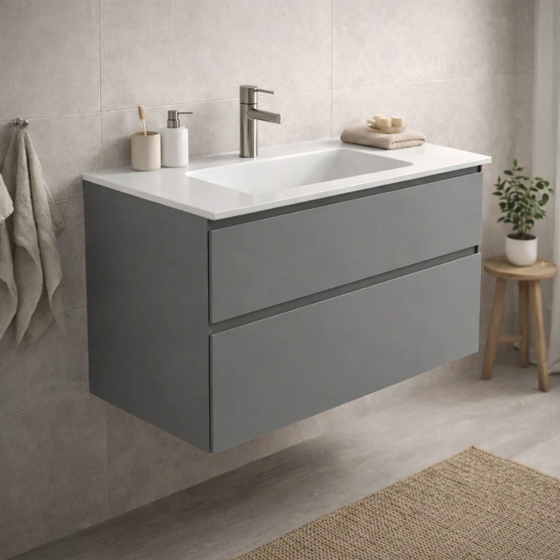 SanoBlu Pure wastafelmeubel 100 cm antracietgrijs met solid surface wastafel