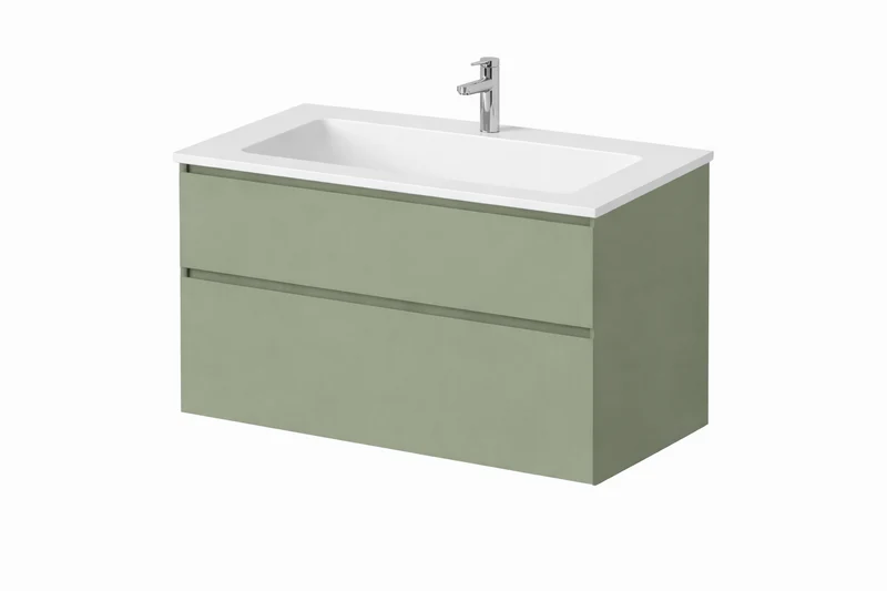 SanoBlu Pure wastafelmeubel 80 cm savanne groen met solid surface wastafel