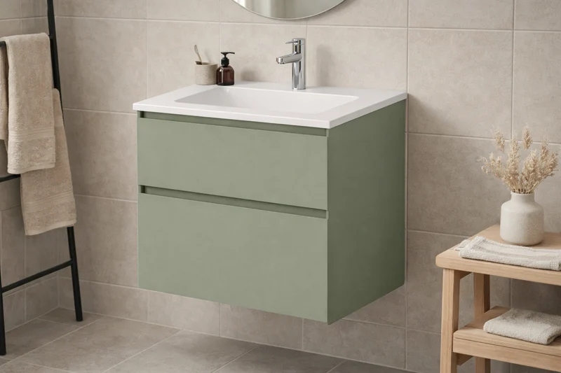 SanoBlu Pure wastafelmeubel 60 cm savanne groen met solid surface wastafel
