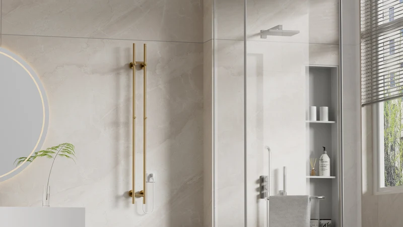 SanoTerra Aero elektrische dubbele staafhanddoekradiator 150cm geborsteld goud 120W