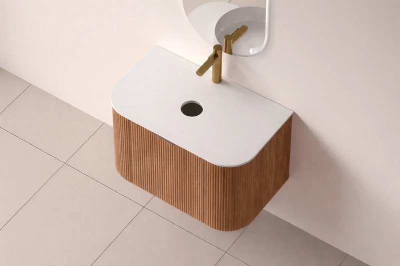 SanoBlu Bora afgerond wastafelmeubel 75 cm acacia met wastafelblad zonder waskom