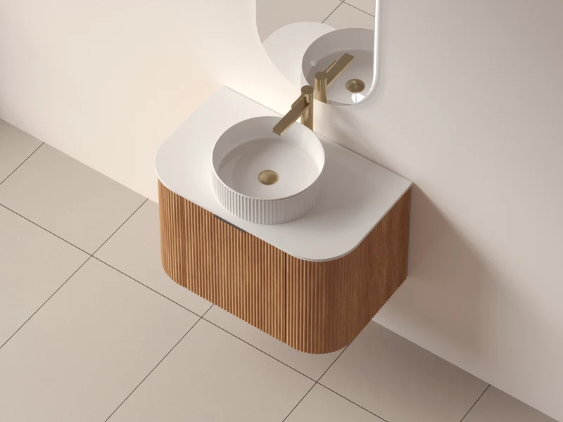 SanoBlu Bora afgerond wastafelmeubel 75 cm acacia met wastafelblad en ronde waskom